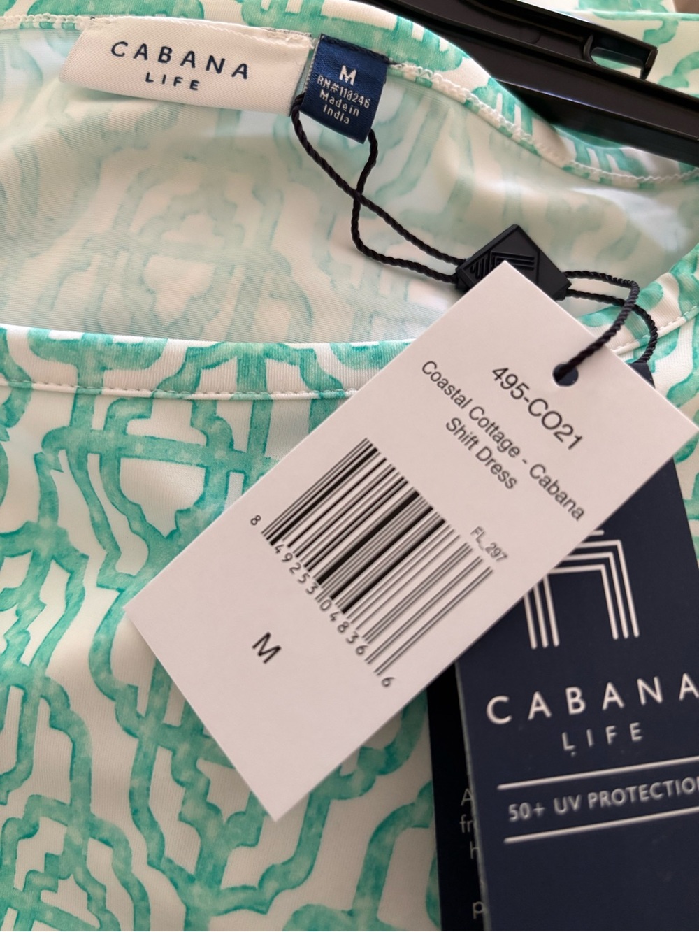Cabana Life Coastal Cottage Aqua Patterned 3/4 Sleeve Shift Dress - Picture 4 of 4